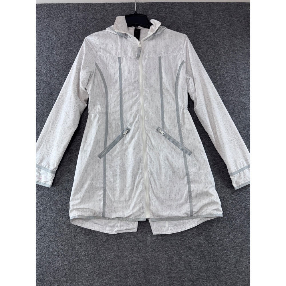 MPG Sport Mondetta Women White‎ Gray Reflective Hooded Windbreaker Jacket